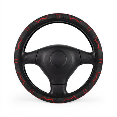 Black red polygon steering wheel cover, on a steering wheel