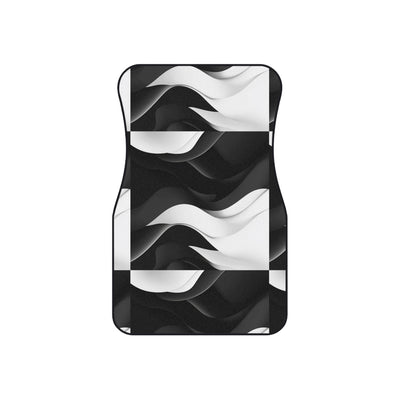Black white wave car mats, set of four, front and rear mats