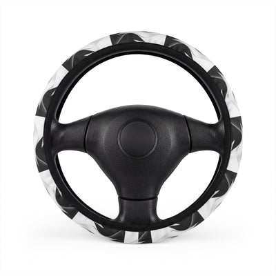 Black white wave steering wheel cover, on a steering wheel