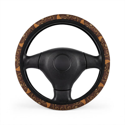 Boho feather leather look steering wheel cover, on a steering wheel