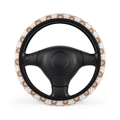 Boho rainbow arch steering wheel cover, on a steering wheel