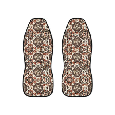Brown boho mandala car seat covers, set of two front seat covers