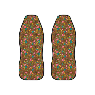 Brown floral car seat covers, set of two front seat covers