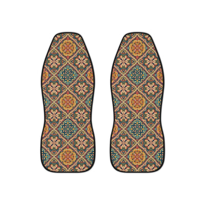 Dark boho floral car seat covers, set of two front seat covers