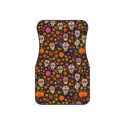 Floral gothic skull car mats, set of four, front and rear mats