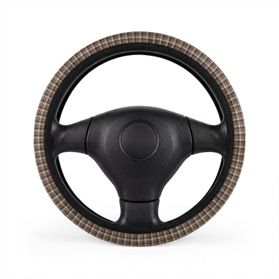Gray houndstooth plaid steering wheel cover, on a steering wheel