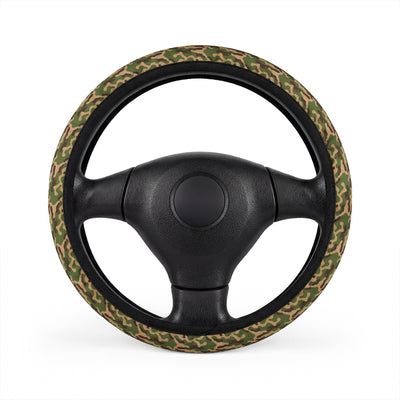 Green woodland camo steering wheel cover, on a steering wheel