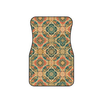 Olive folk floral car mats, set of four, front and rear mats