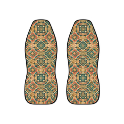 Olive folk floral car seat covers, set of two front seat covers