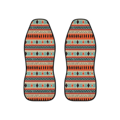 Orange aztec stripe car seat covers, set of two shown side by side