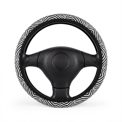 Patchwork zebra print steering wheel cover, front view