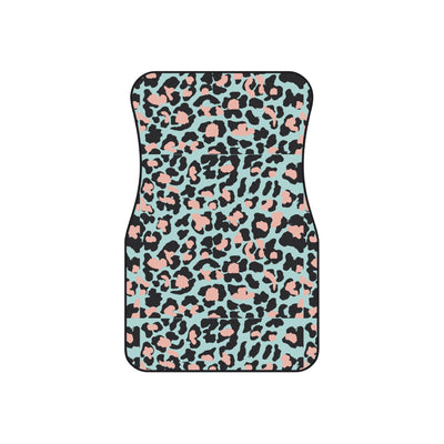 Pink blue leopard print car mats, set of four, front and rear mats