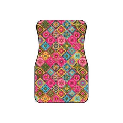 Pink floral car mats, set of four, front and rear mats