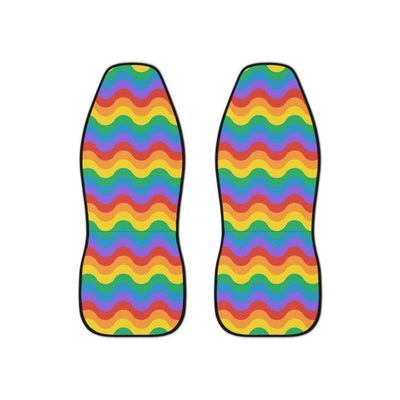 Rainbow wave pride car seat covers, set of two front seat covers