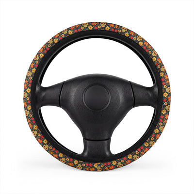 Sugar skull floral steering wheel cover, front view