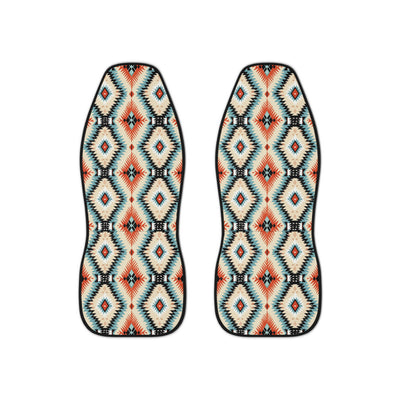 Teal aztec diamond car seat covers, set of two shown side by side