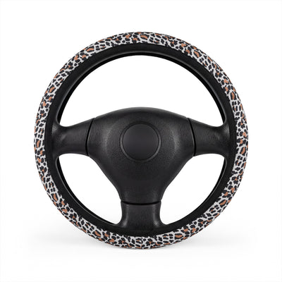 White brown leopard print steering wheel cover, front view