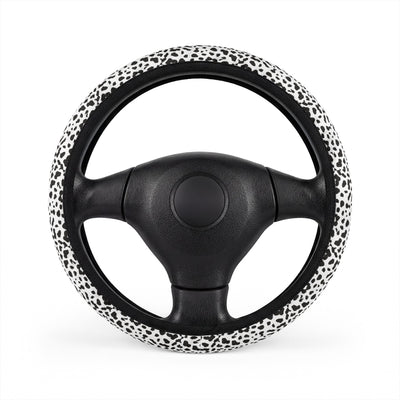 White leopard print steering wheel cover, front view