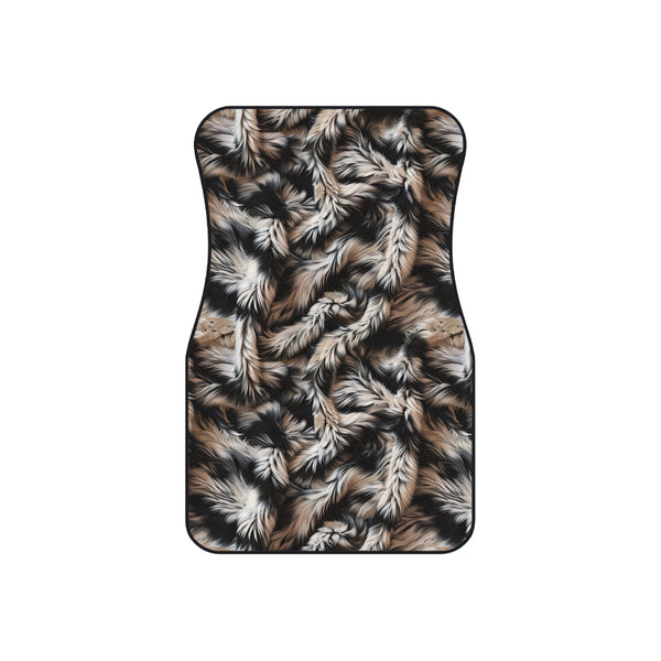 Beige Black Fur Look Car Mats Set of 4