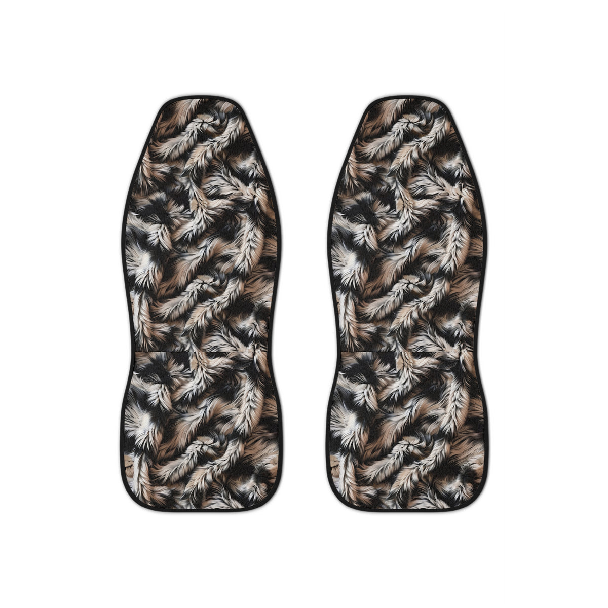 Beige black fur look car seat covers, set of two front seat covers