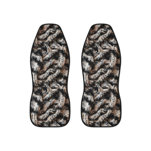 Beige black fur look car seat covers, set of two front seat covers
