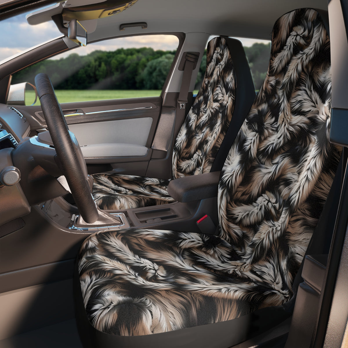 Beige black fur look car seat covers, product view 3