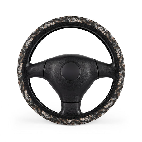 Beige Black Fur Look Steering Wheel Cover