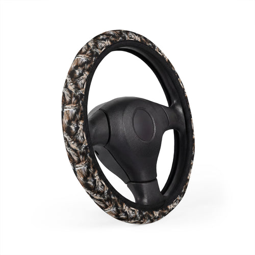 Beige black fur look steering wheel cover, product view 2