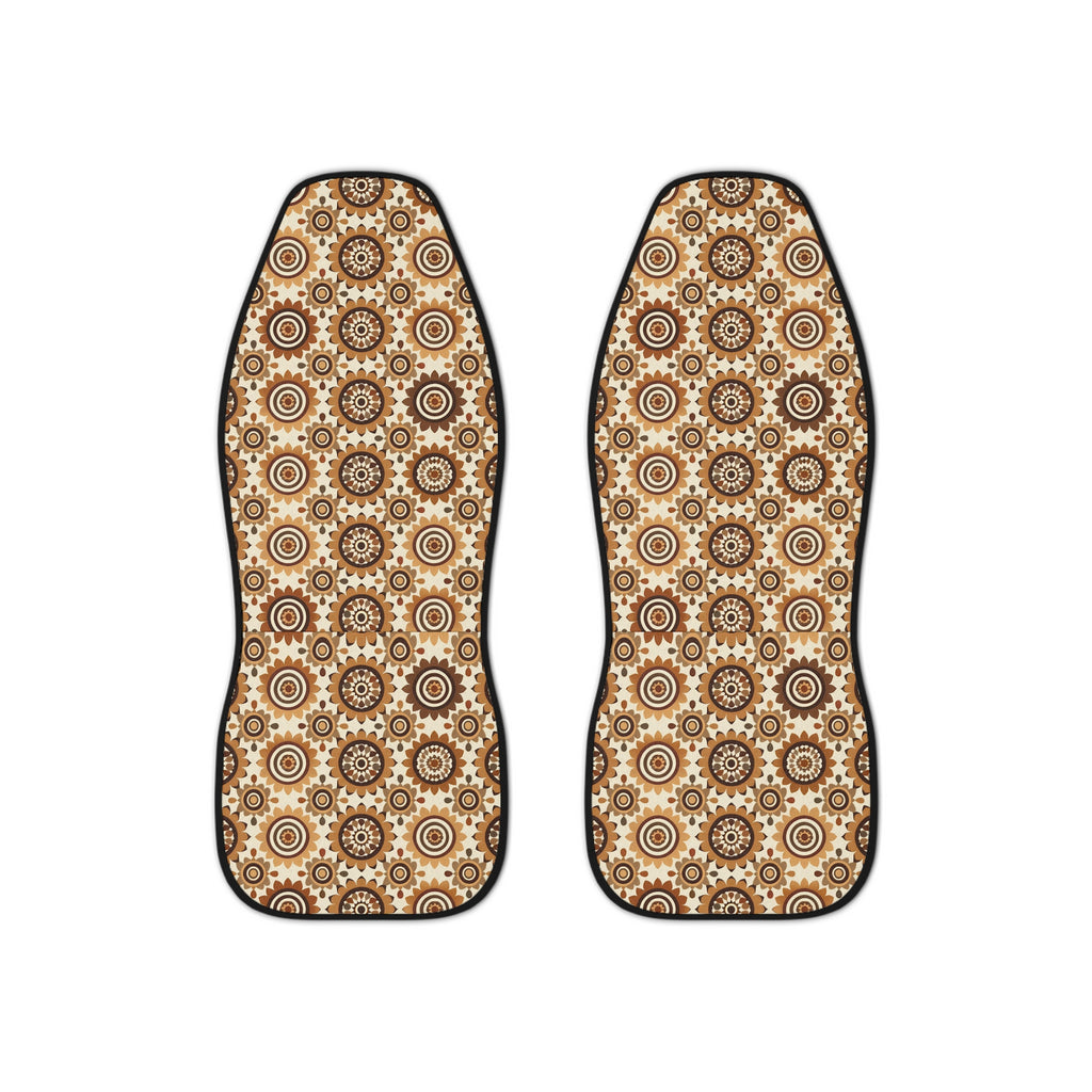 Beige boho medallion car seat covers, set of two front seat covers