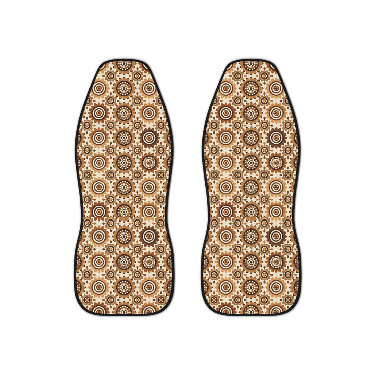 Beige boho medallion car seat covers, set of two front seat covers