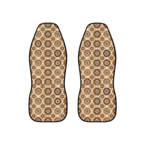Beige boho medallion car seat covers, set of two front seat covers