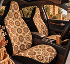 Beige boho medallion car seat covers shown in a car interior