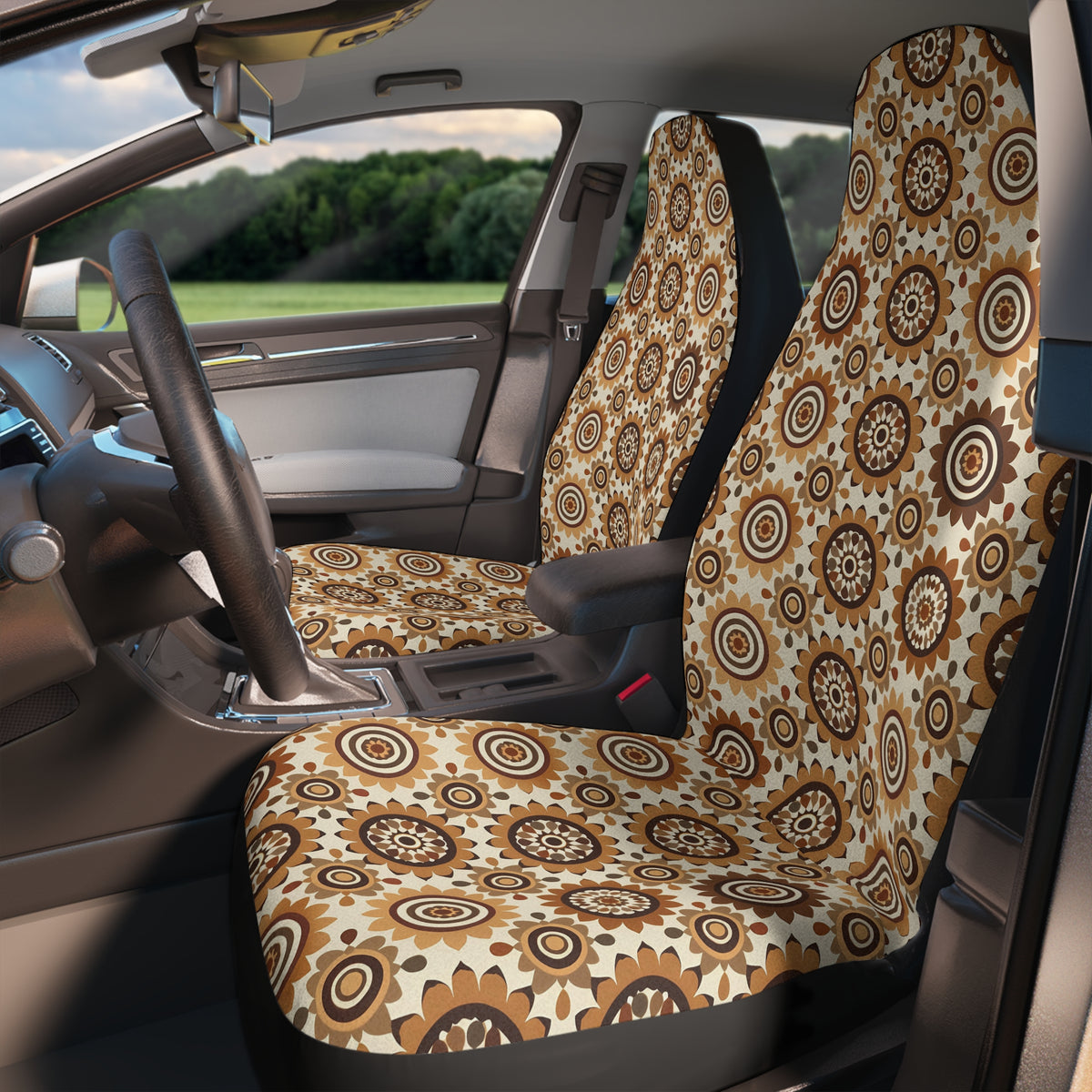 Beige boho medallion car seat covers, product view 3
