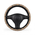 Beige boho medallion steering wheel cover, front view