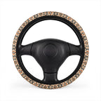 Beige boho medallion steering wheel cover, front view