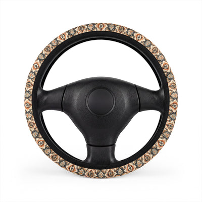 Beige boho medallion steering wheel cover, front view