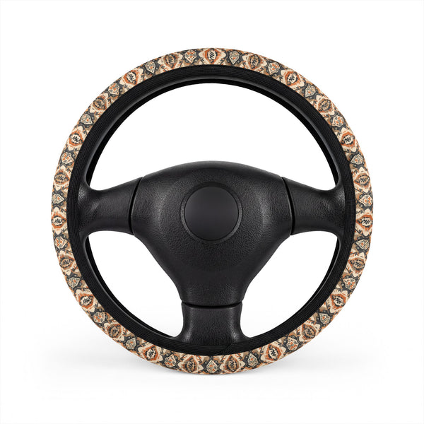 Beige Boho Medallion Steering Wheel Cover