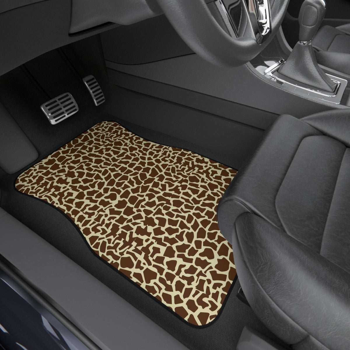 Beige brown giraffe print car mats, product view 8