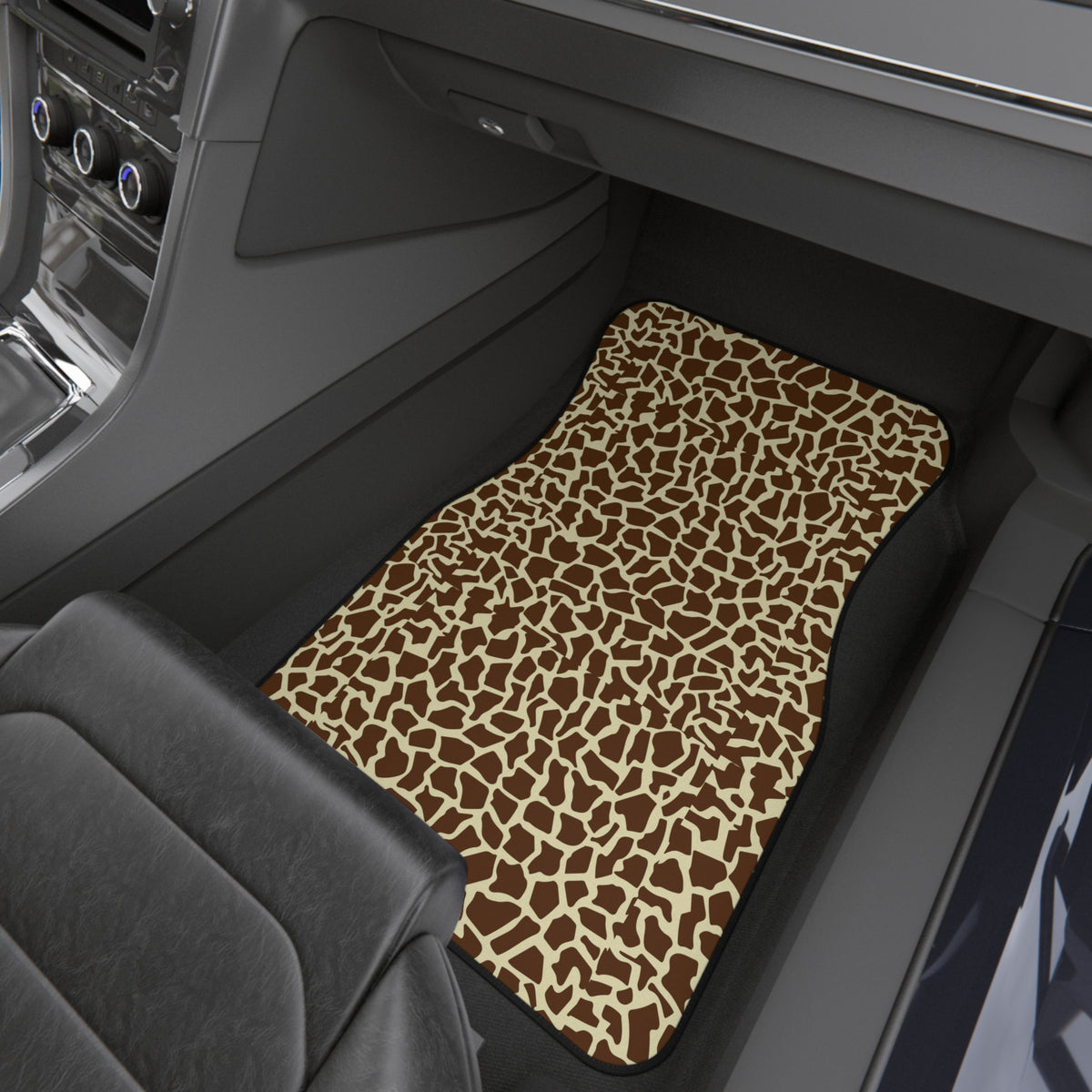 Beige brown giraffe print car mats, product view 9