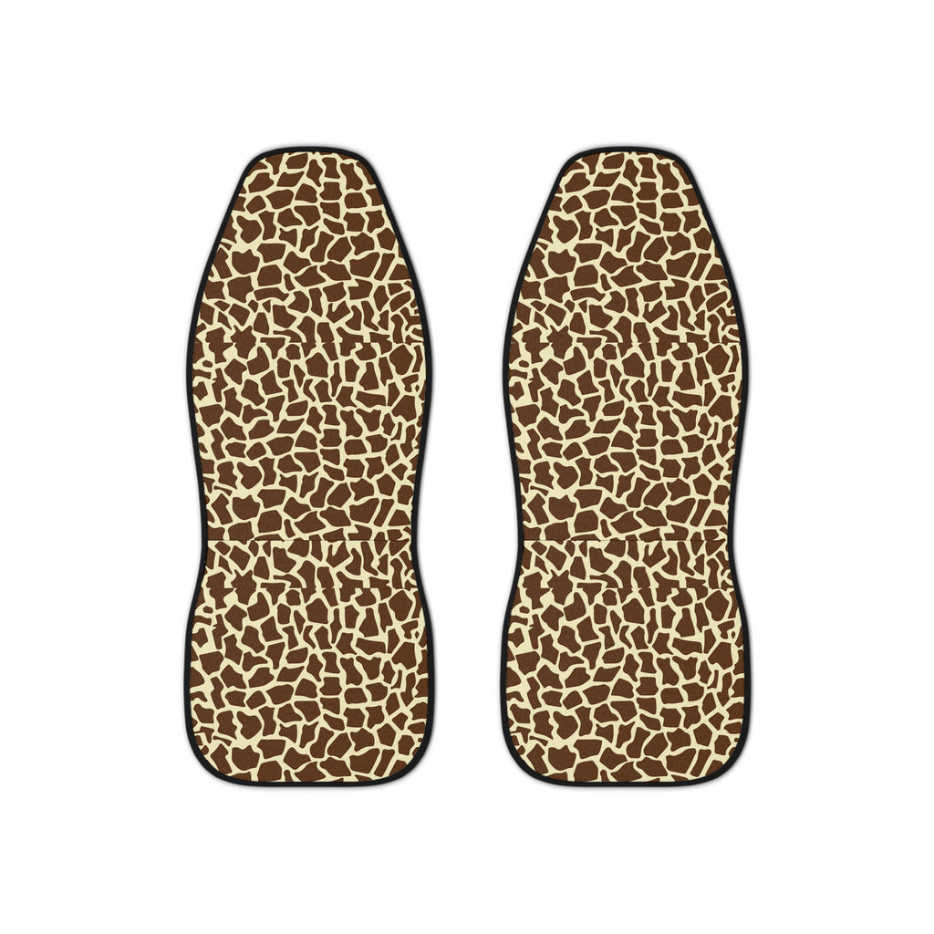 Beige brown giraffe print car seat covers, set of two front seat covers