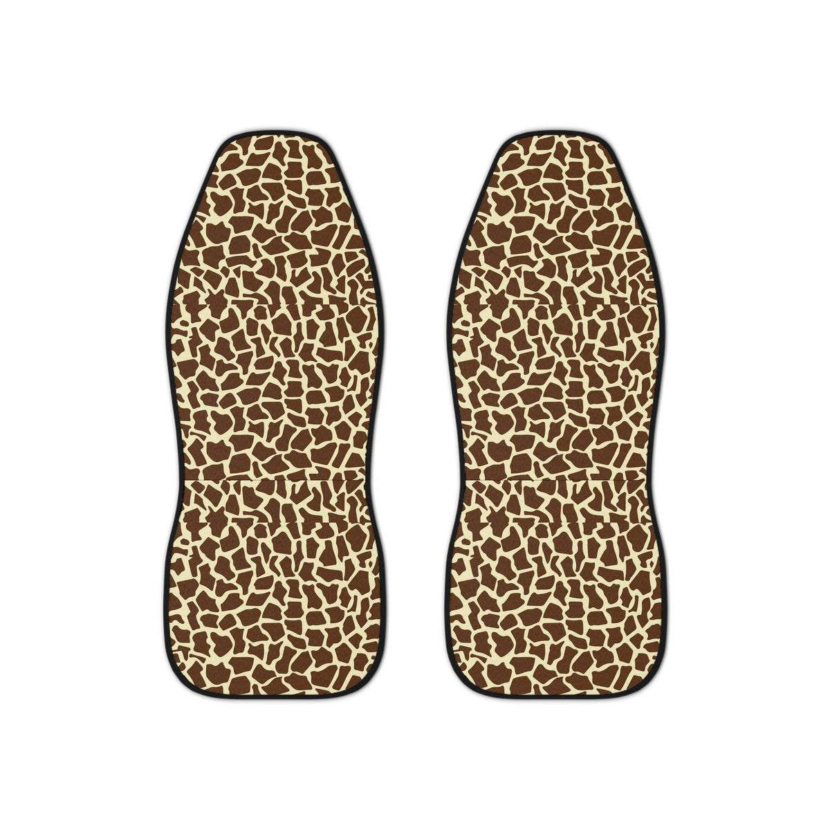 Beige brown giraffe print car seat covers, set of two front seat covers