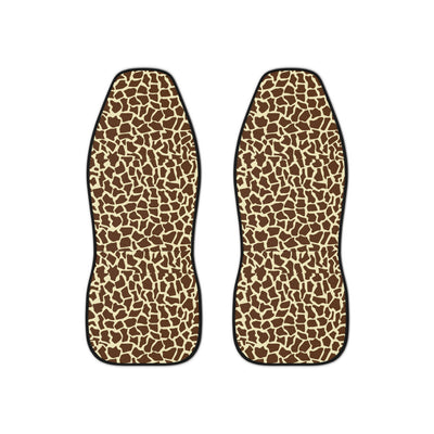 Beige brown giraffe print car seat covers, set of two front seat covers