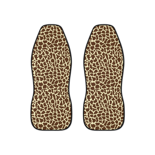 Beige brown giraffe print car seat covers, set of two front seat covers