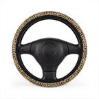 Beige brown giraffe print steering wheel cover, on a steering wheel