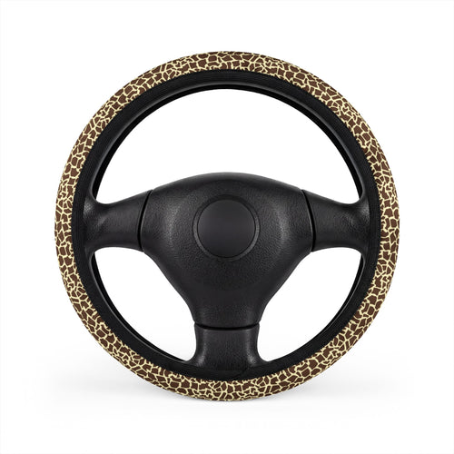 Beige brown giraffe print steering wheel cover, on a steering wheel