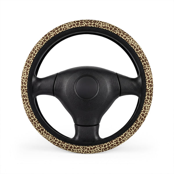Beige Brown Giraffe Print Steering Wheel Cover