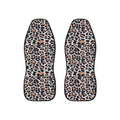 Beige brown leopard print car seat covers, set of two shown side by side