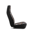 Beige brown leopard print car seat covers, on a seat, side view facing right