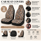 Beige brown leopard print car seat covers overview with features, installation steps and care instructions