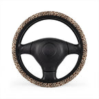 Beige brown leopard print steering wheel cover, front view